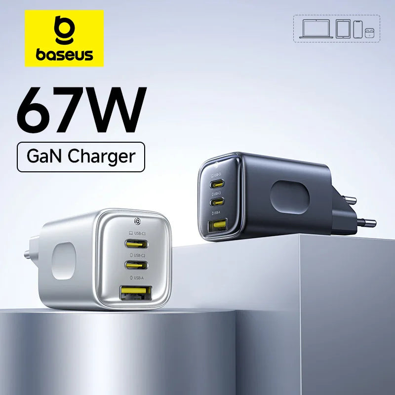 Baseus 67W GaN chargeur Mini USB C chargeur rapide chargeur de téléphone à charge rapide pour iPhone 17 16 chargeur de voyage Portable pour ordinateurs portables