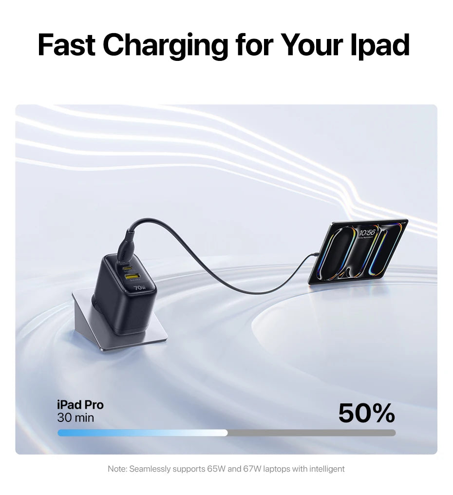 Chargeur rapide Baseus 70W USB Type-C compatible QC PD PPS, chargeur portable pour iPhone 17 16 15 14 et MacBook Air