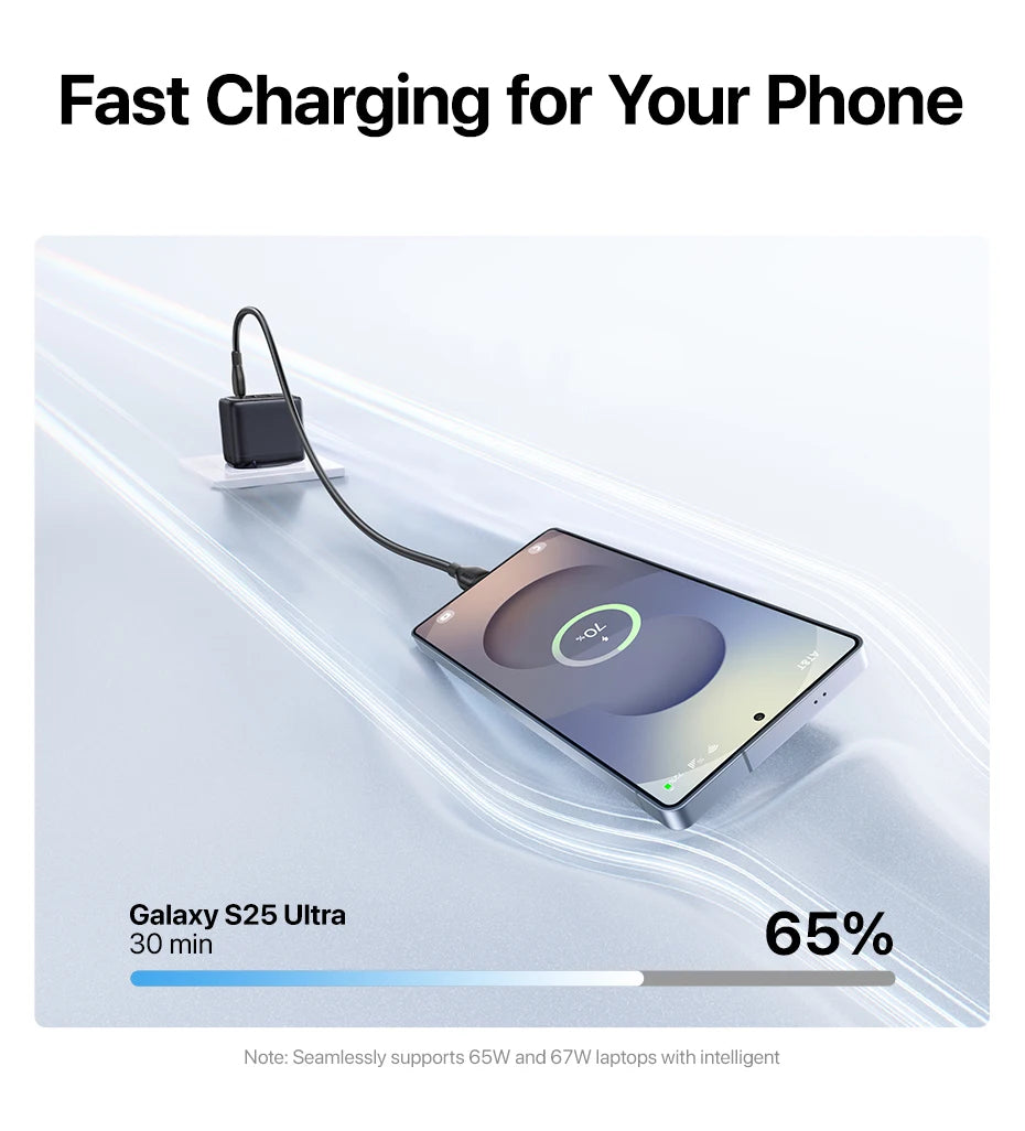 Chargeur rapide Baseus 70W USB Type-C compatible QC PD PPS, chargeur portable pour iPhone 17 16 15 14 et MacBook Air