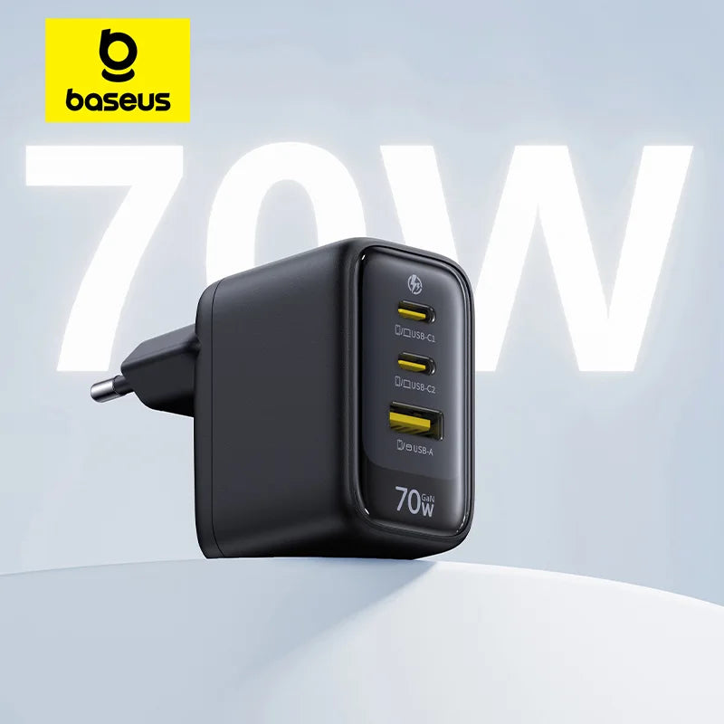 Chargeur rapide Baseus 70W USB Type-C compatible QC PD PPS, chargeur portable pour iPhone 17 16 15 14 et MacBook Air