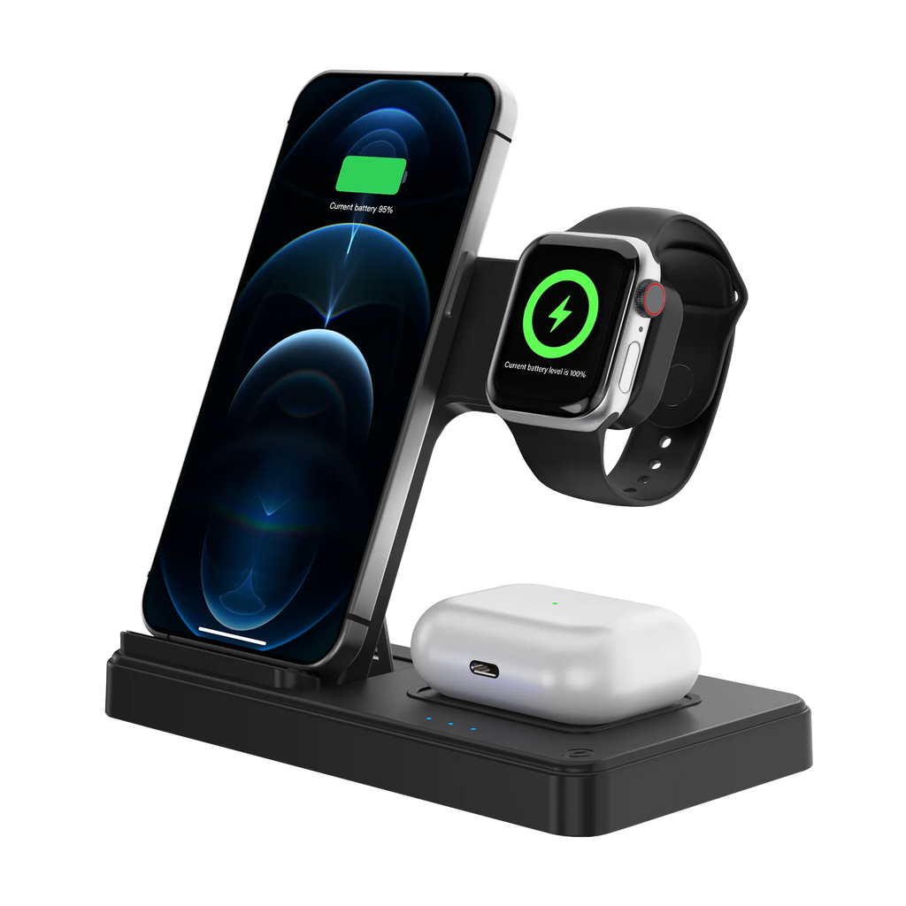 Station de recharge sans fil 3 en 1, charge rapide magnétique 18W pliable pour IPhone 16 15 14 13 12 Pro/Pro Max/Plus/montre et Airpods