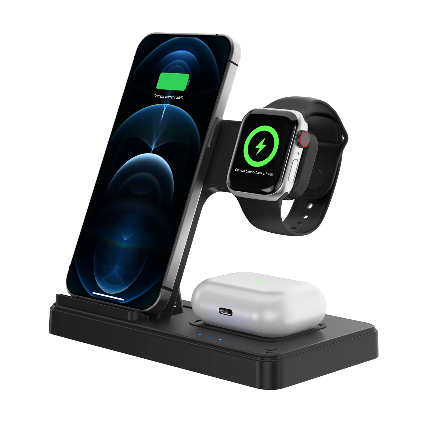 Station de recharge sans fil 3 en 1, charge rapide magnétique 18W pliable pour IPhone 16 15 14 13 12 Pro/Pro Max/Plus/montre et Airpods