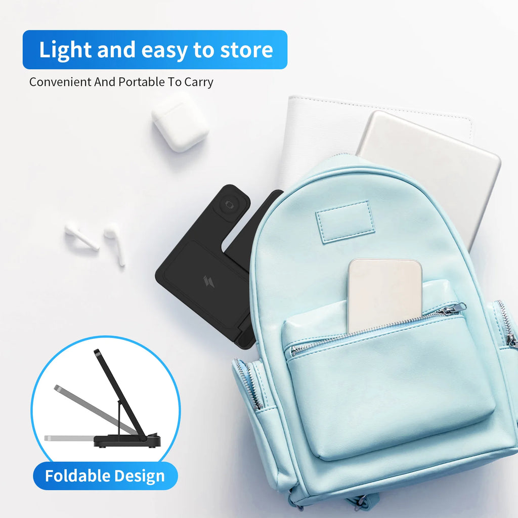 Station de recharge sans fil 3 en 1, charge rapide magnétique 18W pliable pour IPhone 16 15 14 13 12 Pro/Pro Max/Plus/montre et Airpods