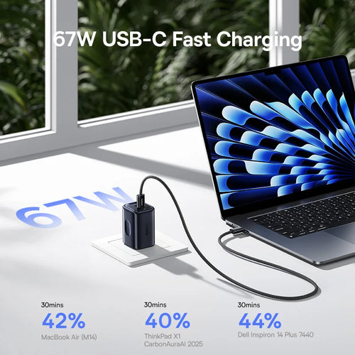 Baseus 67W GaN chargeur Mini USB C chargeur rapide chargeur de téléphone à charge rapide pour iPhone 17 16 chargeur de voyage Portable pour ordinateurs portables