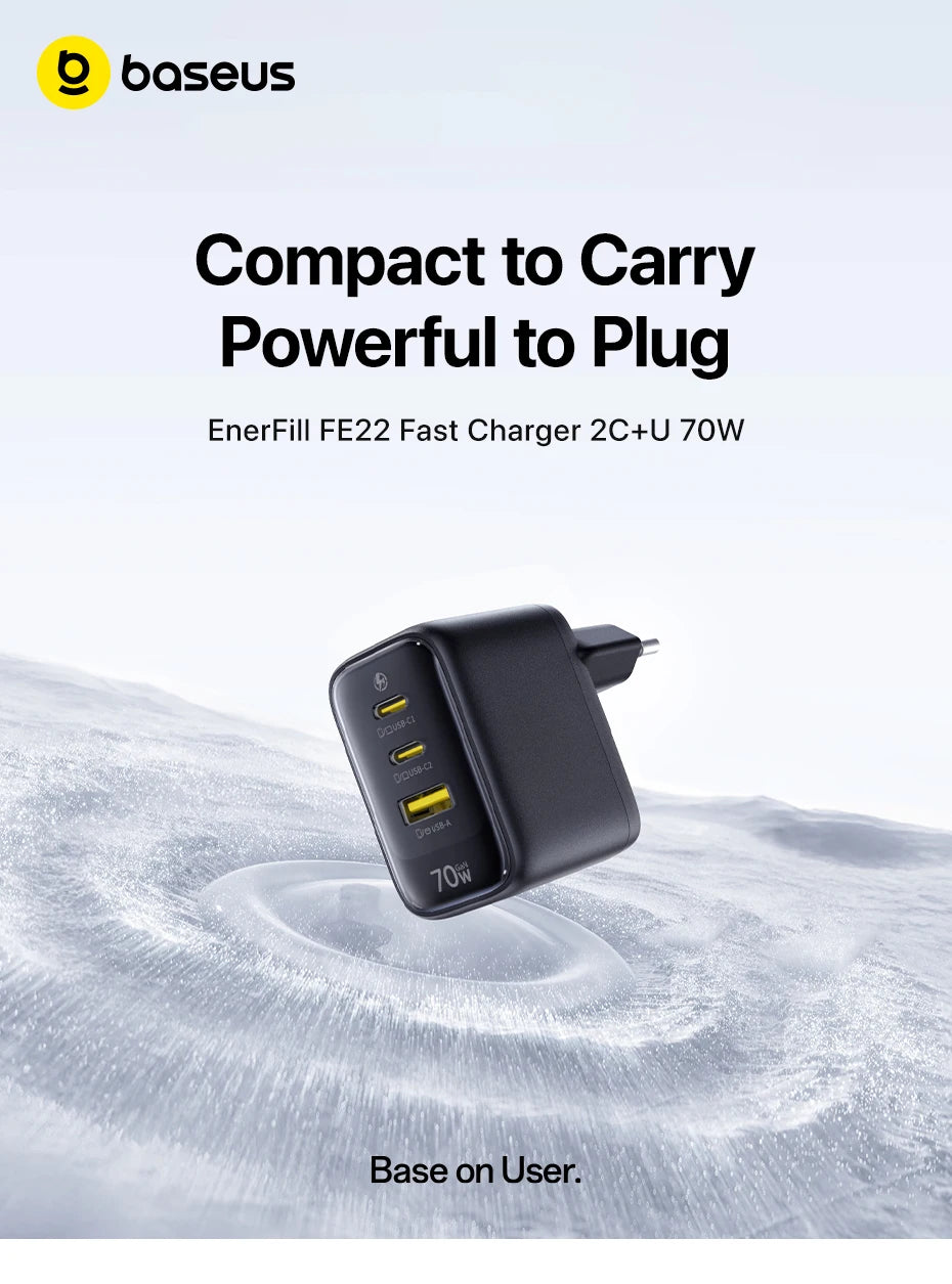 Chargeur rapide Baseus 70W USB Type-C compatible QC PD PPS, chargeur portable pour iPhone 17 16 15 14 et MacBook Air