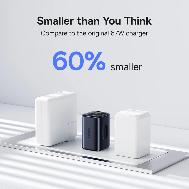 Baseus 67W GaN chargeur Mini USB C chargeur rapide chargeur de téléphone à charge rapide pour iPhone 17 16 chargeur de voyage Portable pour ordinateurs portables