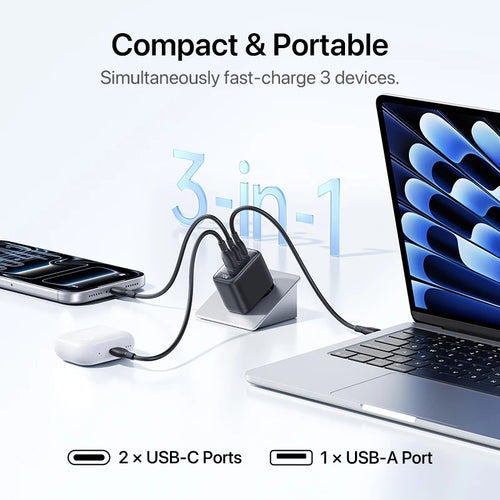 Chargeur rapide Baseus 70W USB Type-C compatible QC PD PPS, chargeur portable pour iPhone 17 16 15 14 et MacBook Air