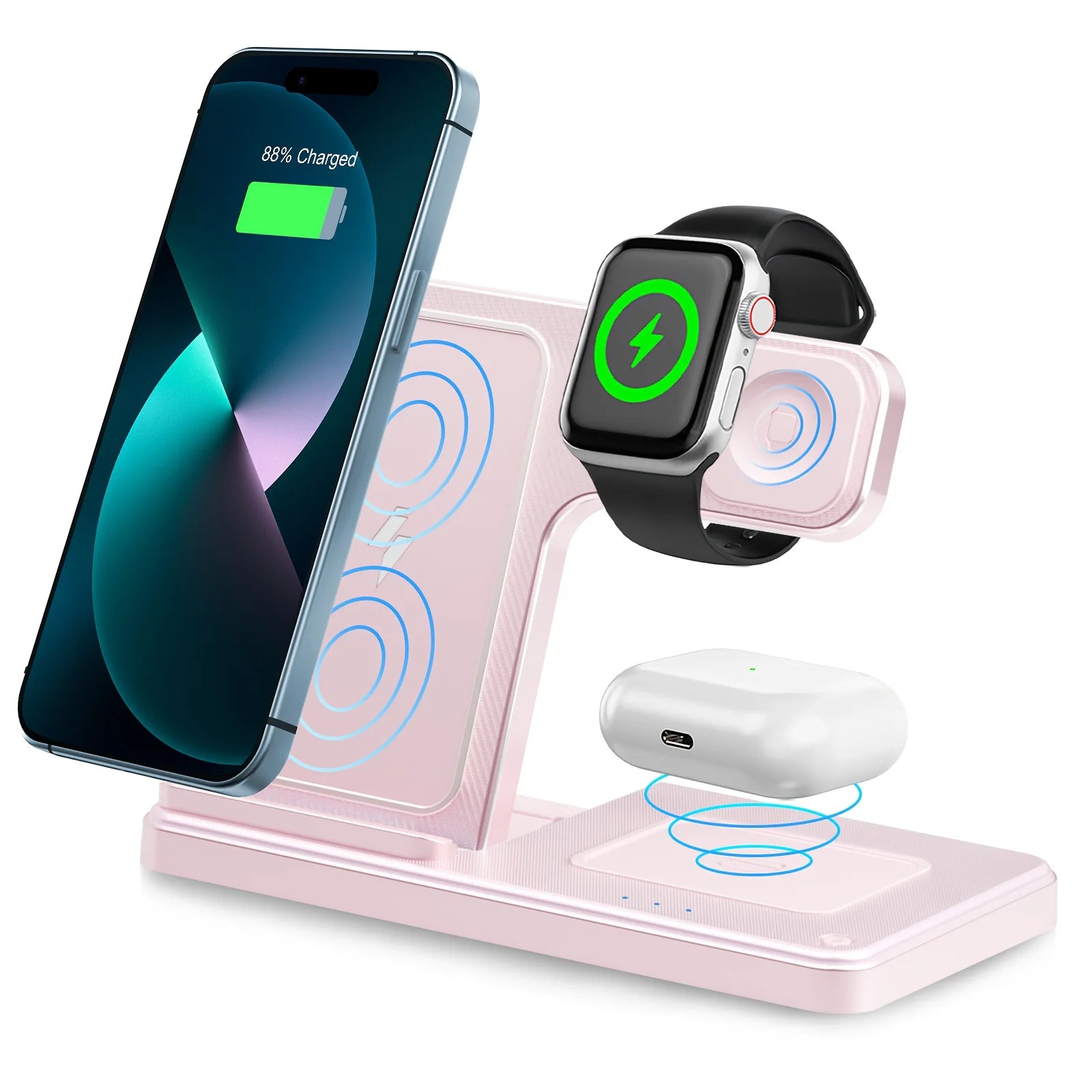 Station de recharge sans fil 3 en 1, charge rapide magnétique 18W pliable pour IPhone 16 15 14 13 12 Pro/Pro Max/Plus/montre et Airpods