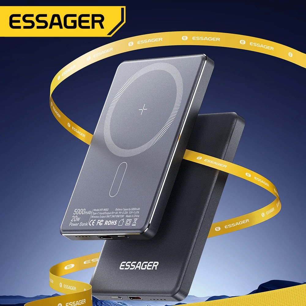 Essager-Batterie externe magnétique sans fil mince, 20W, 5000mAh, charge rapide, portable, Magsafe, iPhone 16, 15, 14, 13