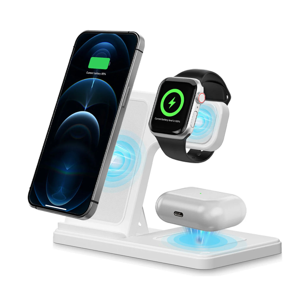 Station de recharge sans fil 3 en 1, charge rapide magnétique 18W pliable pour IPhone 16 15 14 13 12 Pro/Pro Max/Plus/montre et Airpods