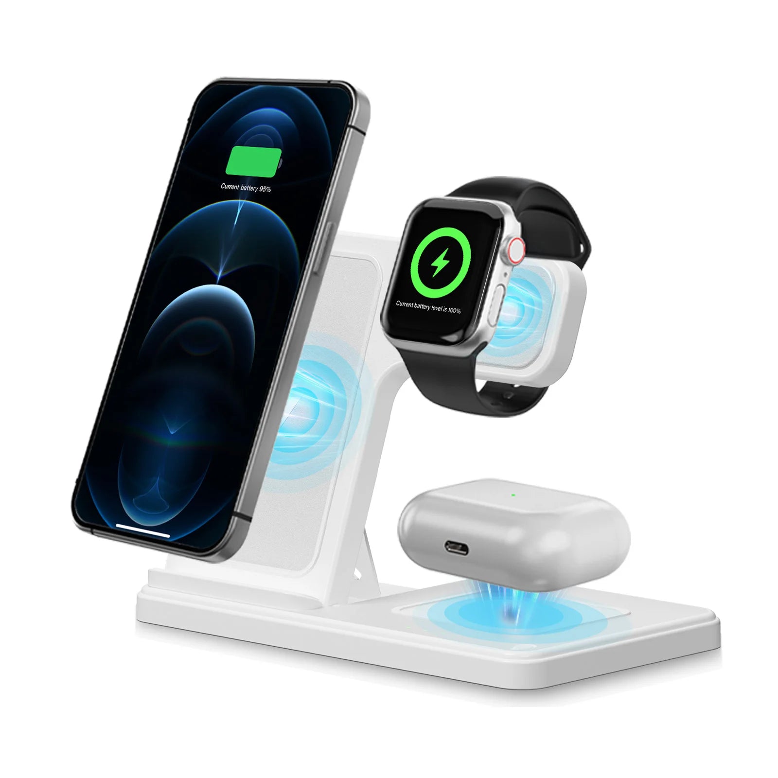 Station de recharge sans fil 3 en 1, charge rapide magnétique 18W pliable pour IPhone 16 15 14 13 12 Pro/Pro Max/Plus/montre et Airpods